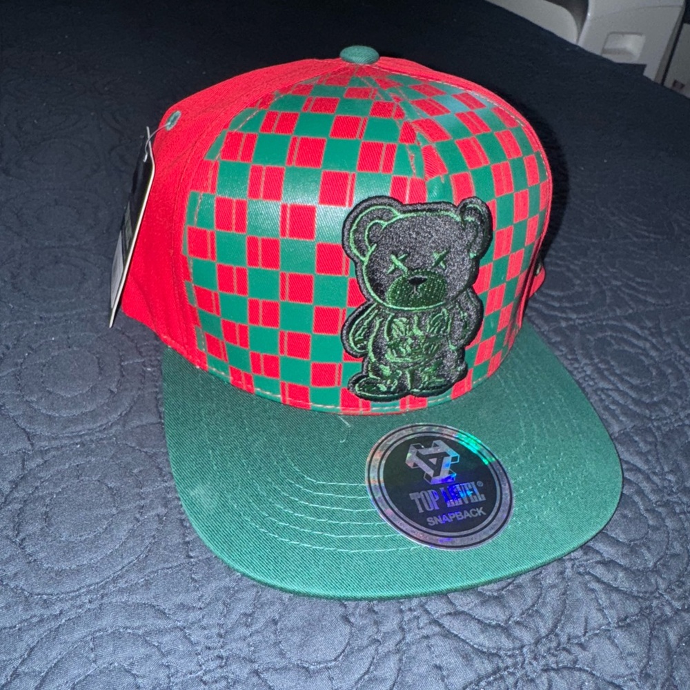 Bear Red and Green Checkered Snapback Hat